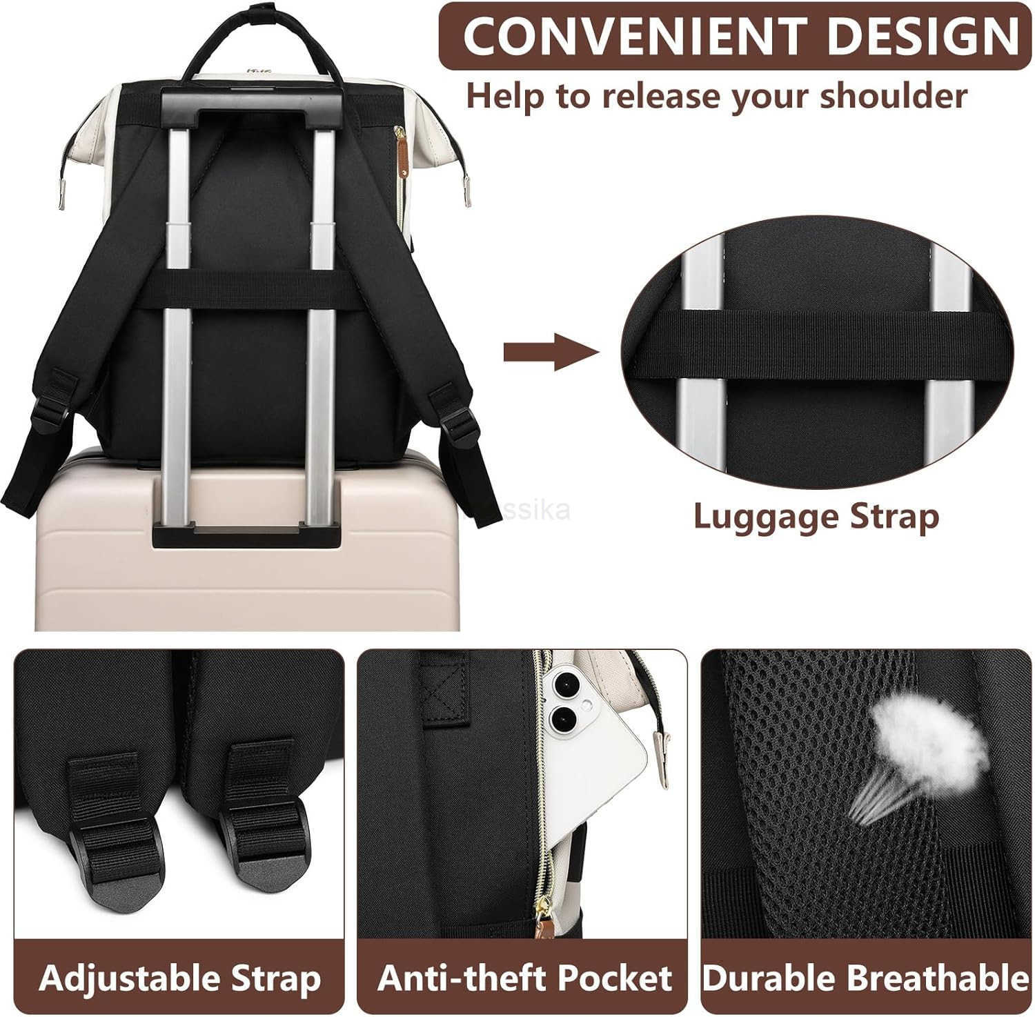 Backpack for Women Work Bags 156 inch Laptop Backpack Purse Waterproof Backpacks with USB Charger College Bookbag Casual Business Computer Backpack fo