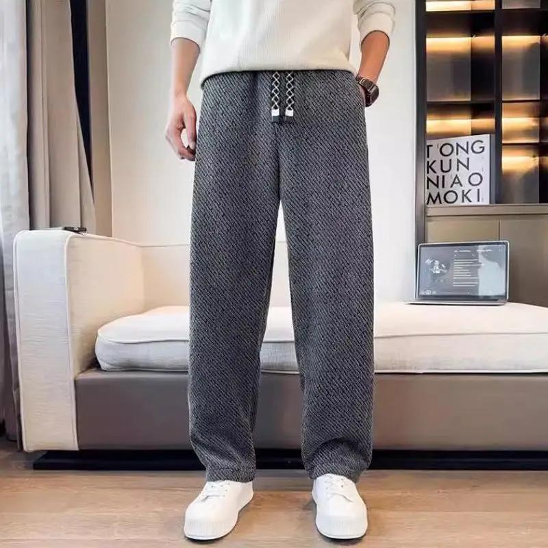 American Loose Mens Sherpa Fabric Straight Pants 250908
