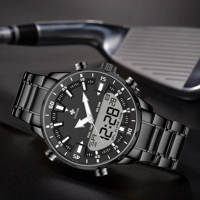 WWOOR Mens Watches Digital Sport Waterproof Steel Military Quartz Watch For Men Fashion Luminous Male Clock Reloj Hombre 250908