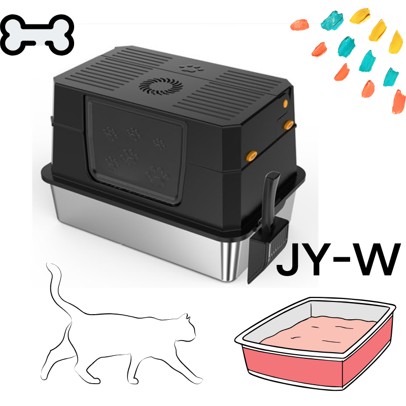 Stainless Steel Cat Litter Box - Oversized Pet Toilet with Activated Carbon Pack & Shovel - JY-W