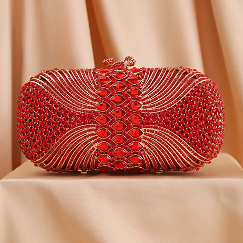 Hollow Out Green Rhinestone Crystal Evening Party Bags Gold Metal Clutch Female Wedding Purses Diamond Handbags Money Clutches 250908