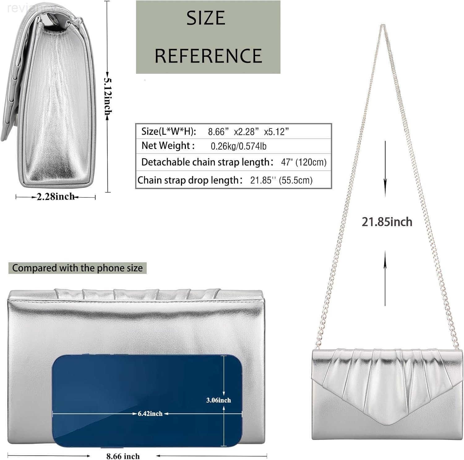 Women Evening Clutch Purse Shimmering Metallic PU Leather Pleated Flap Envelope Handbag for Wedding Prom PartyW250908