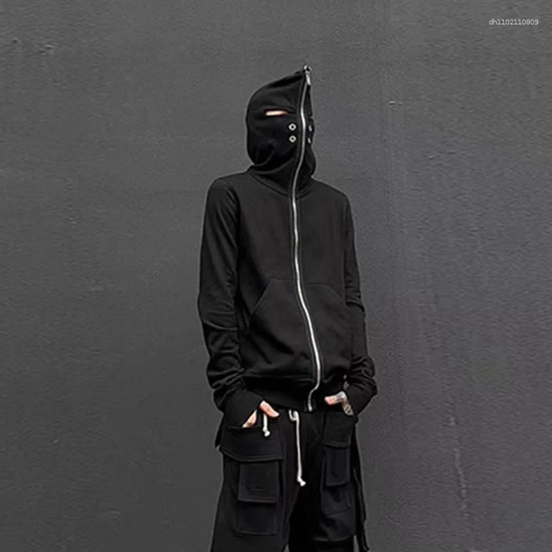 Men's Designer Hoodies High Street Fashion Hooded Sweatshirts Hole Design Zip Up Black Solid Clothing