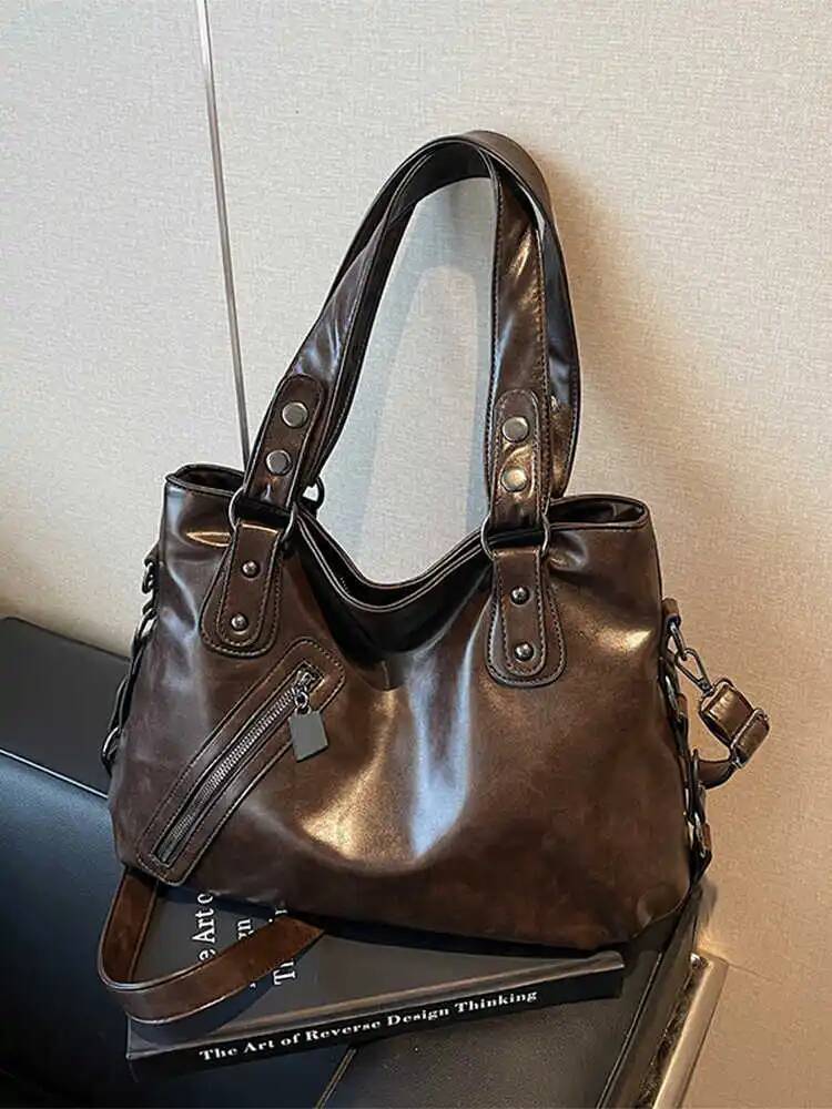 2025 new collection Fashionable retro zipper solid color women's shoulder bag, large capacity commuting women's crossbody bag, autumn new de