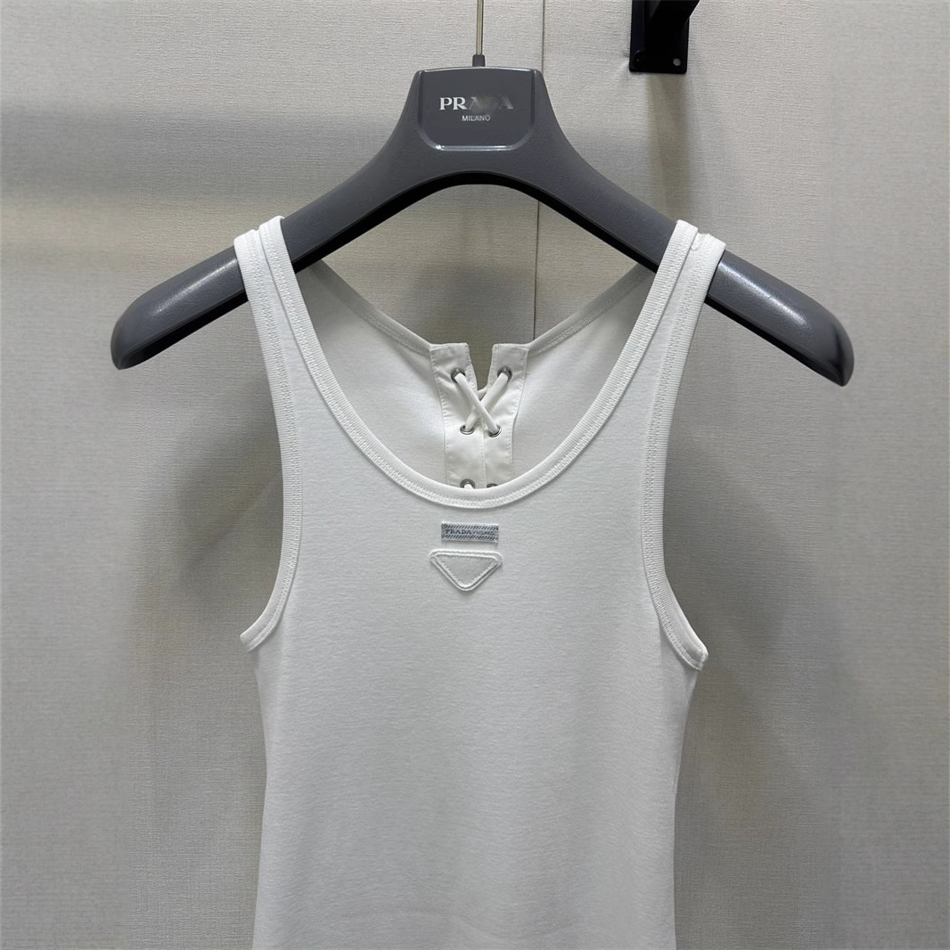 Women's Tanks 2025 Early Spring Patch Triangle Logo High Set Round Neck H-shaped Silk Cotton Loose Vest Woman Top