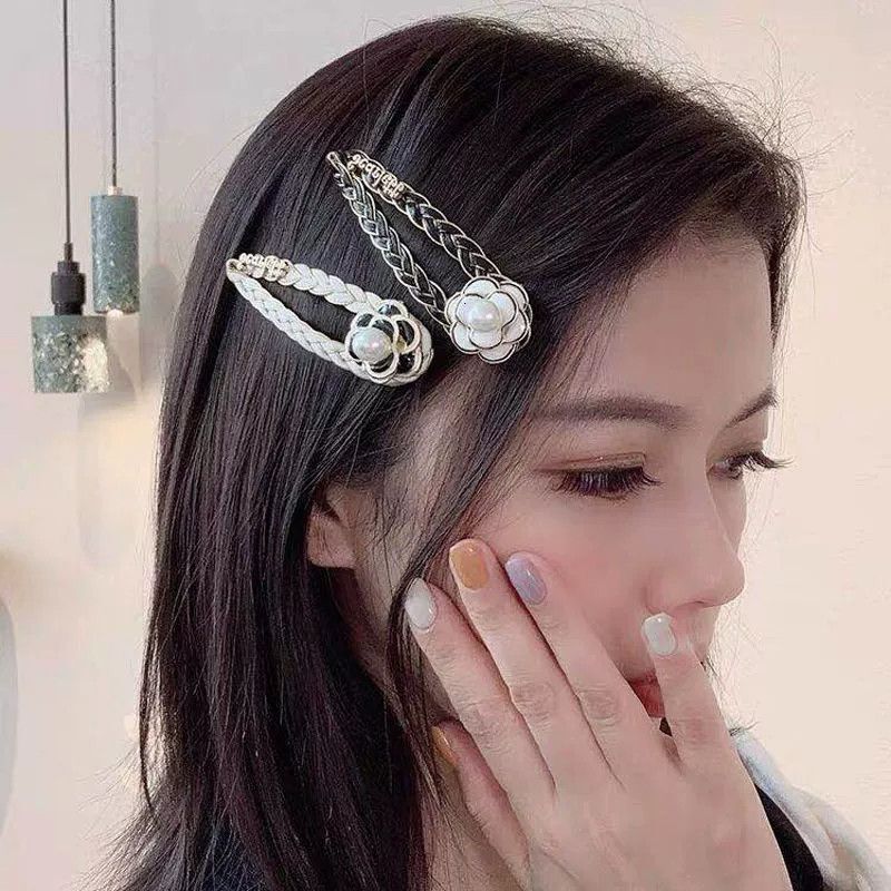 hair clipper korean style camellia clip back of head Internet celebrity hairpin chain pearl bangs elegant bb hair accessory hair clipper