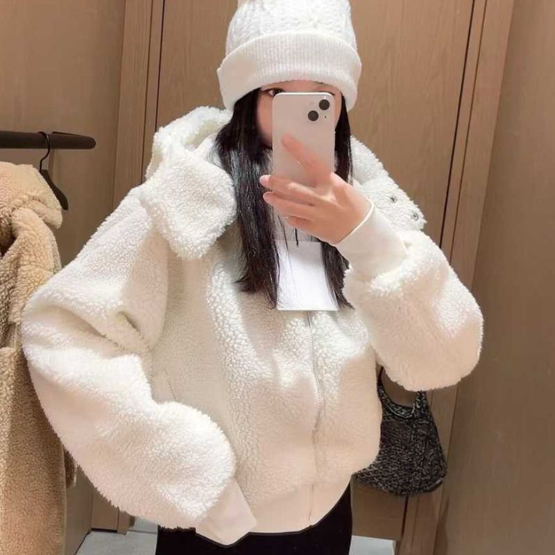 Designer Yoga Hooded Coat Foxy Jacket Lamb Plush Warm Stand-up Collar Winter Blazer Relaxed Fit Sweater Full Zip Sweatshirts Removable Hood Thick SweatTops