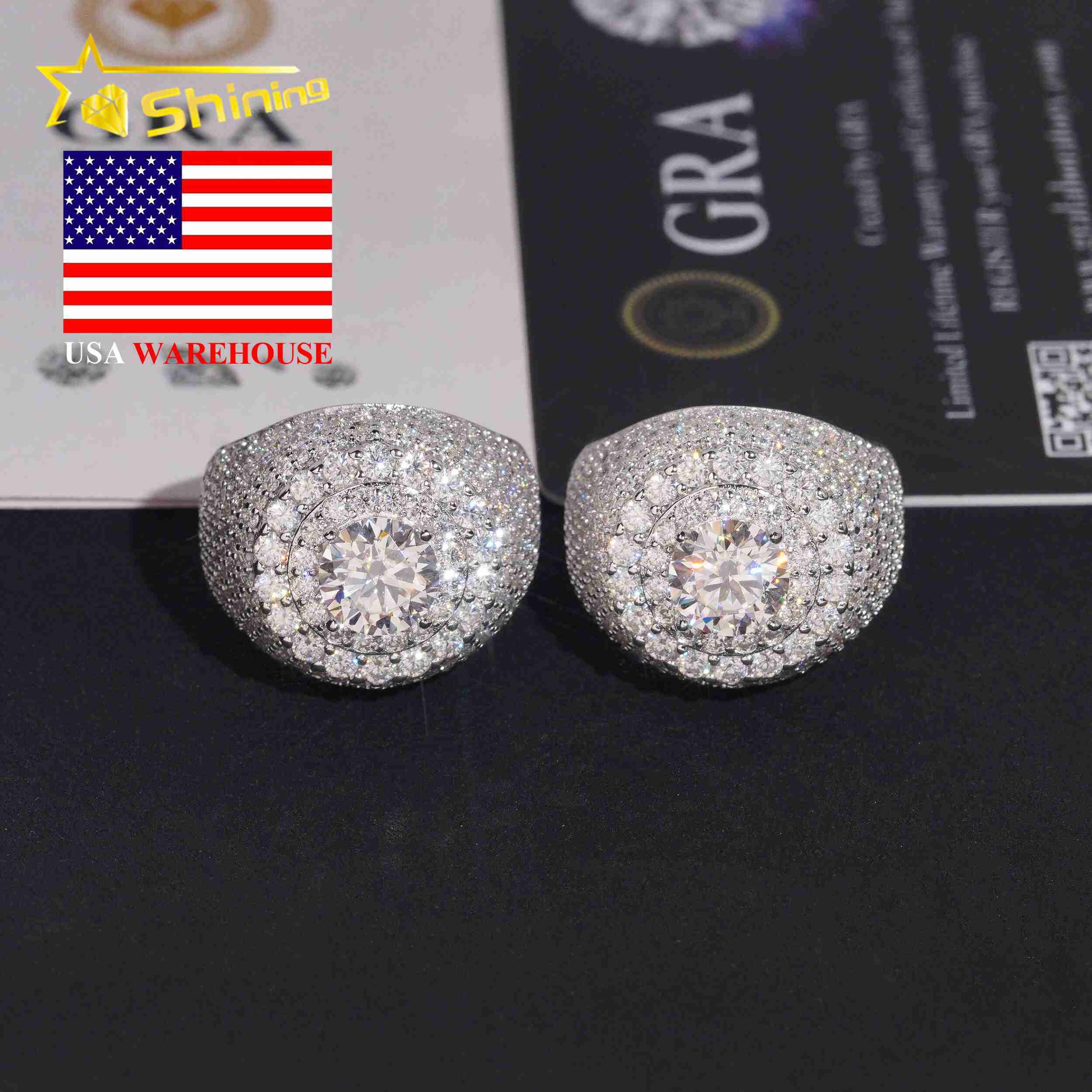 USA Local Shipping Iced Out Cluster Lab Moissanite Hip Hop Ring 925 Sterling Silver Fashion Jewelry Men Diamond Rings Designer ring