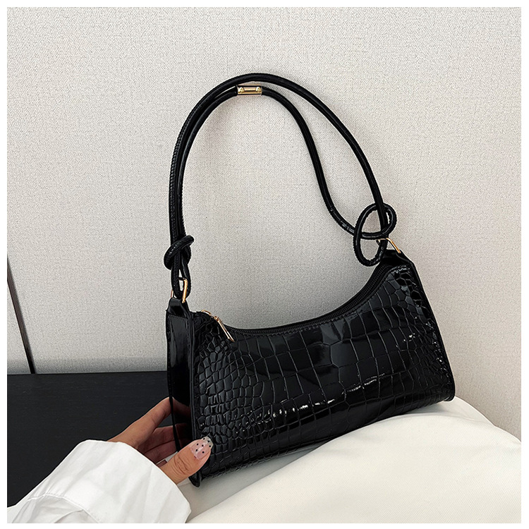 Exclusive Geometric Crocodile-Texture Shoulder Bag Metal V-Decor Stylish Work Tote for Women, Designer Handbag