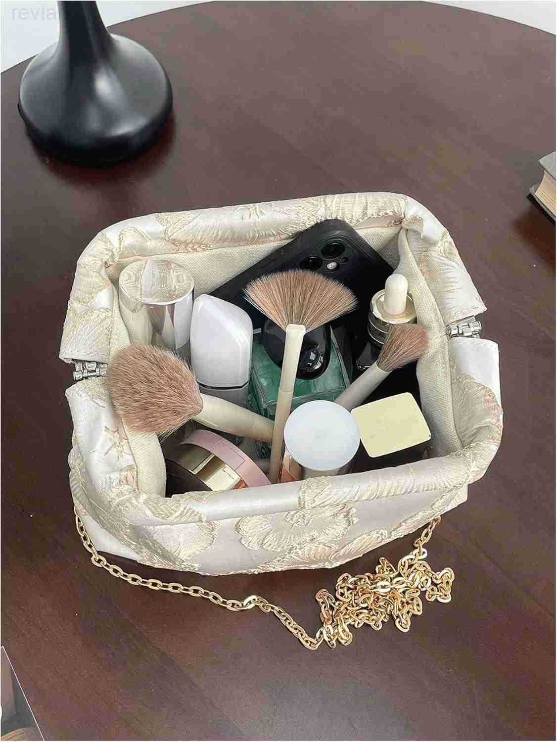 Womens Flower Embroidery Clutch Purse Kiss Lock Shoulder Bags Evening HandbagW250908