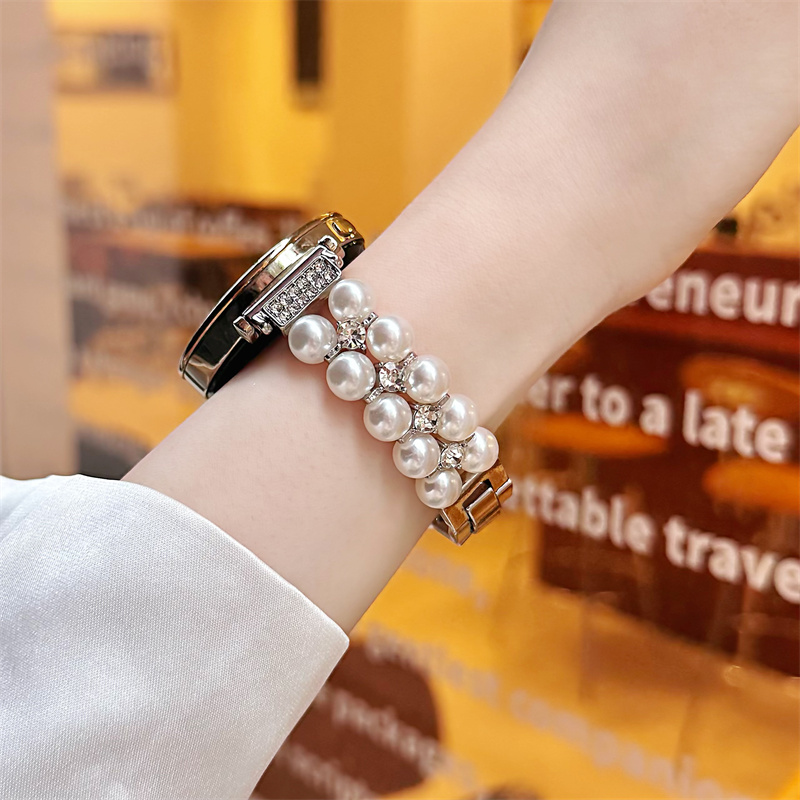 Pearl Chain Bracelet Metal Strap for Apple Watch Band series 10 46mm 42mm 45mm 49mm Smart Strap iWatch 9 8 7 6 5 4 3 ultra 2 1 Bling Diamond Bands bra