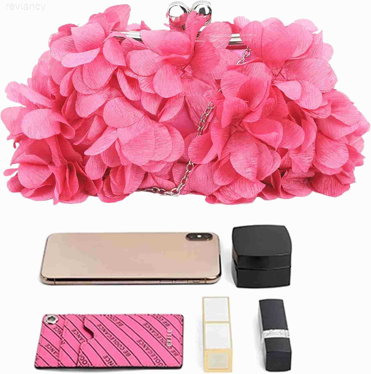 Women Rose Shaped Clutch Soft Satin Wristlet Handbag Wedding Party PurseW250908