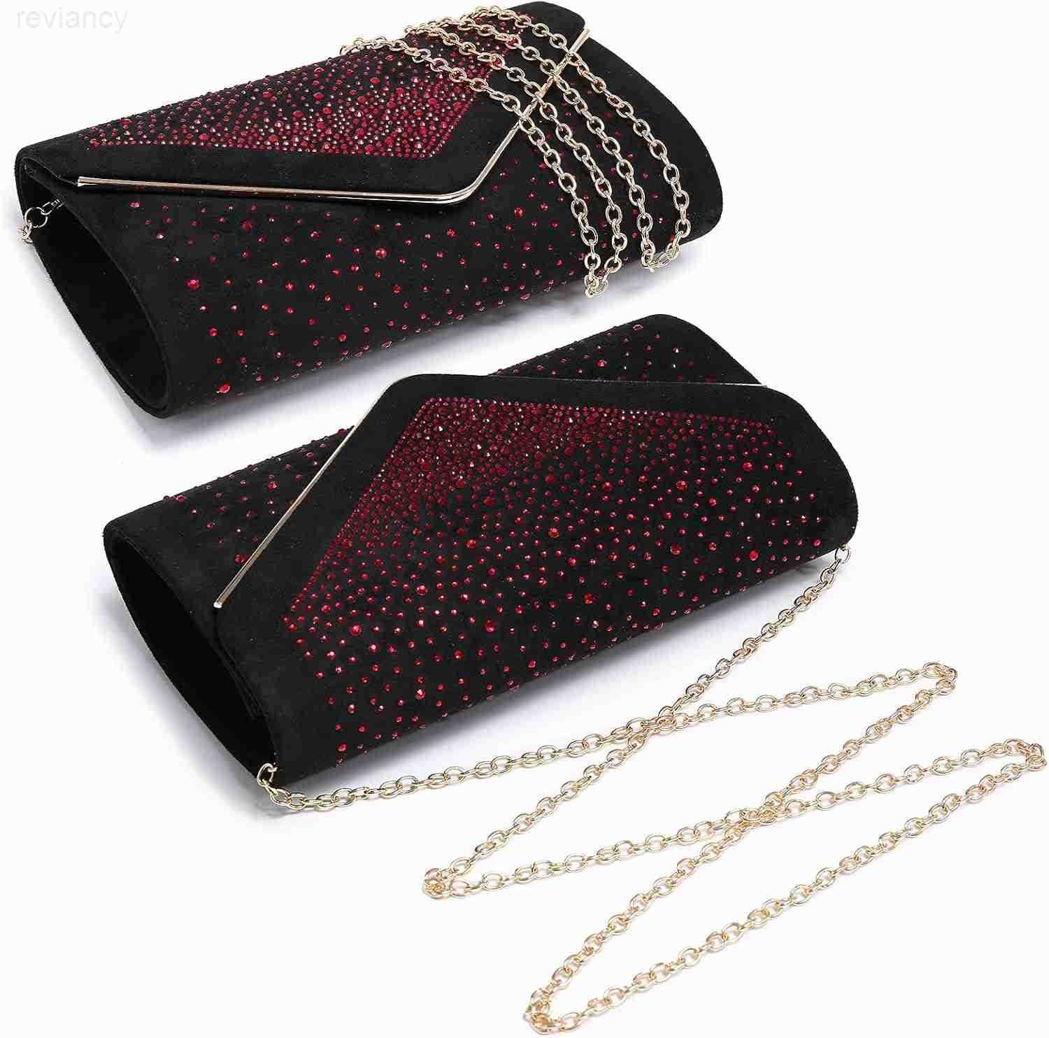 Women Rhinestone Evening Bag Faux Suede Clutch Formal Party Sparkly Purses Cocktail Wedding HandbagW250908