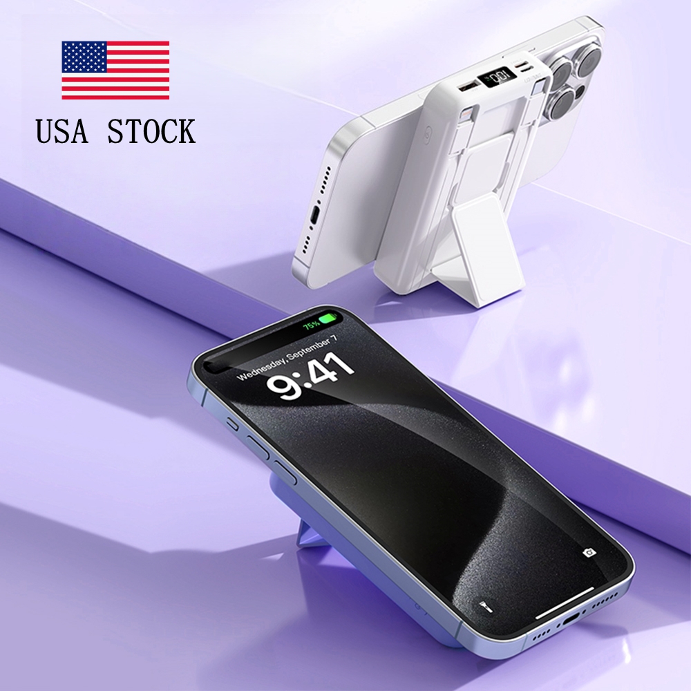 Winsway 10000mAh Foldable Magnetic Power Bank with Stand, 22.5W Two-Way Fast Charging, 15W Magnetic Charging, Includes USB/Type-C Cable, HD LED Displa