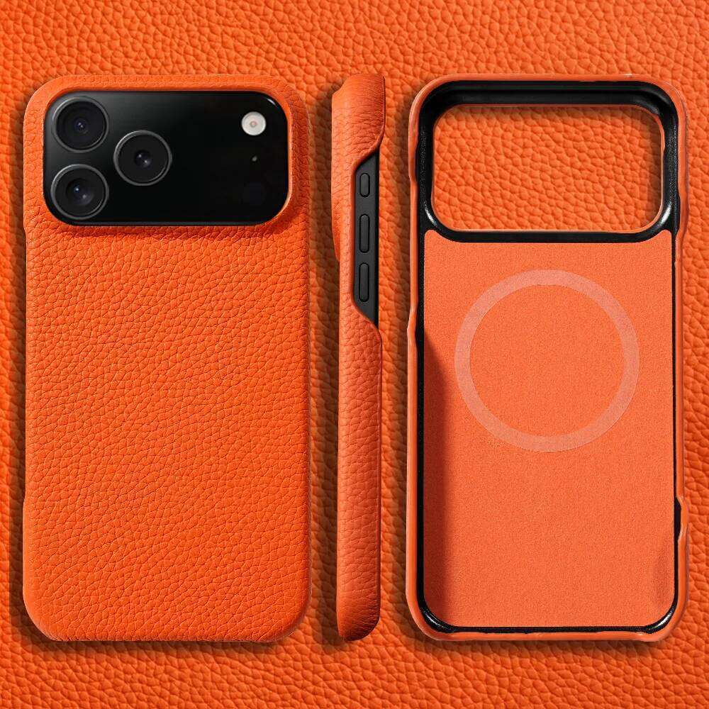Magsafe Case for iPhone 17 Air 15 16 Pro Max 17Pro Lychee Natural Cowhide Leather Magnetic Protector Phone Back Cover