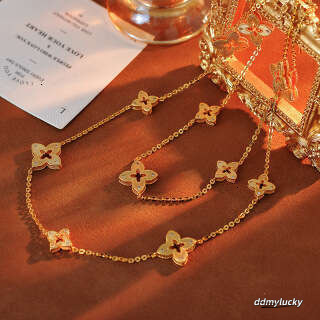 Lucky Clover Necklace Bracelet Earrings Gold Plated Chain Jewelry Set For Women Lightweight Elegant Gift 3Pcs ddmyLucky