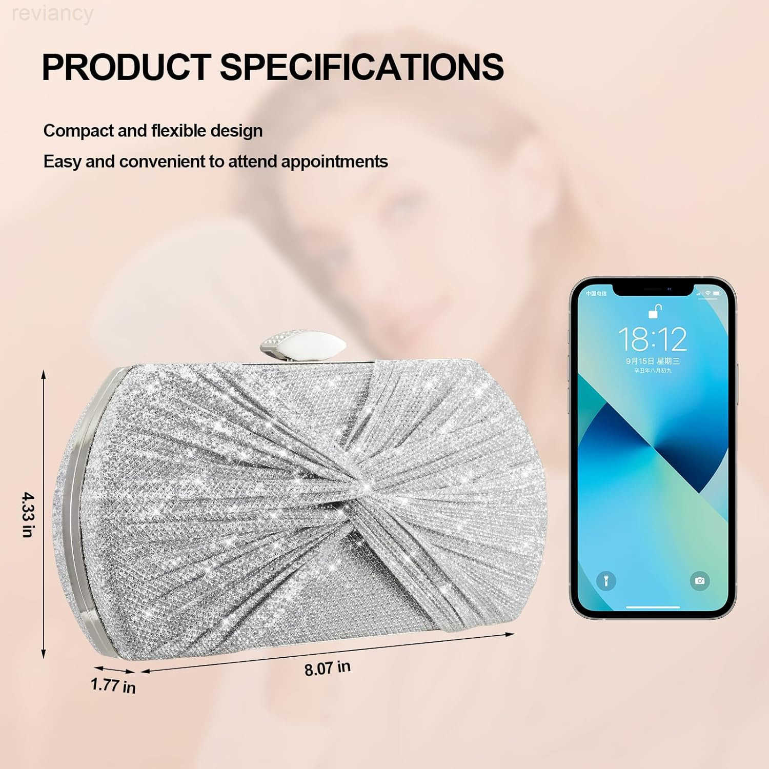 Clutch Purses for Women Wedding Evening Glitter Sparkly Handbags Party Purses for Women with Detachable ChainW250908