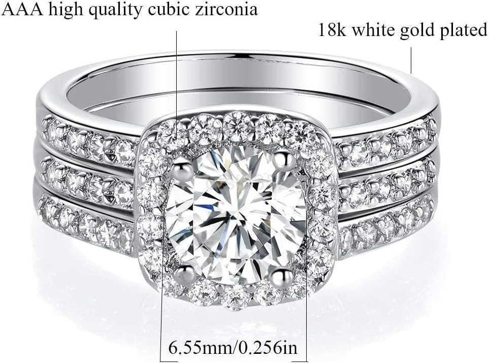 18K White Gold Plated Cubic Zirconia ThreeinOne Halo Wedding Engagement Promise Eternity Ring for Women Y260117
