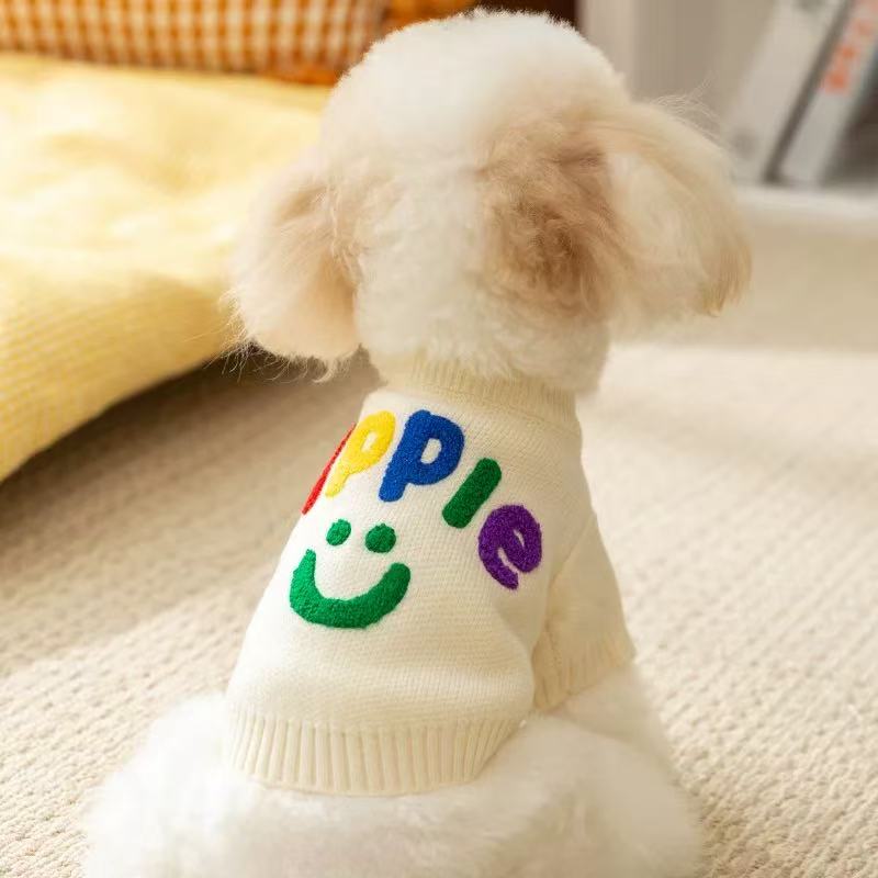 T1160 Pet dog clothes colorful letter pullover sweater Teddy cat small puppy autumn and winter thickened two-legged clothes