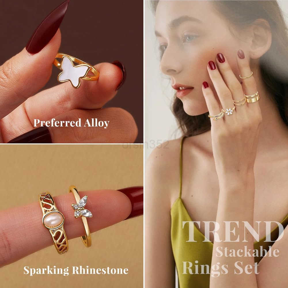 Gold Knuckle Rings Set for Women Dainty Simple Trendy Cute Stackable Finger Rings Pack Perfect for Stacking Layering on Thumb and Knuckle Mixed Size J