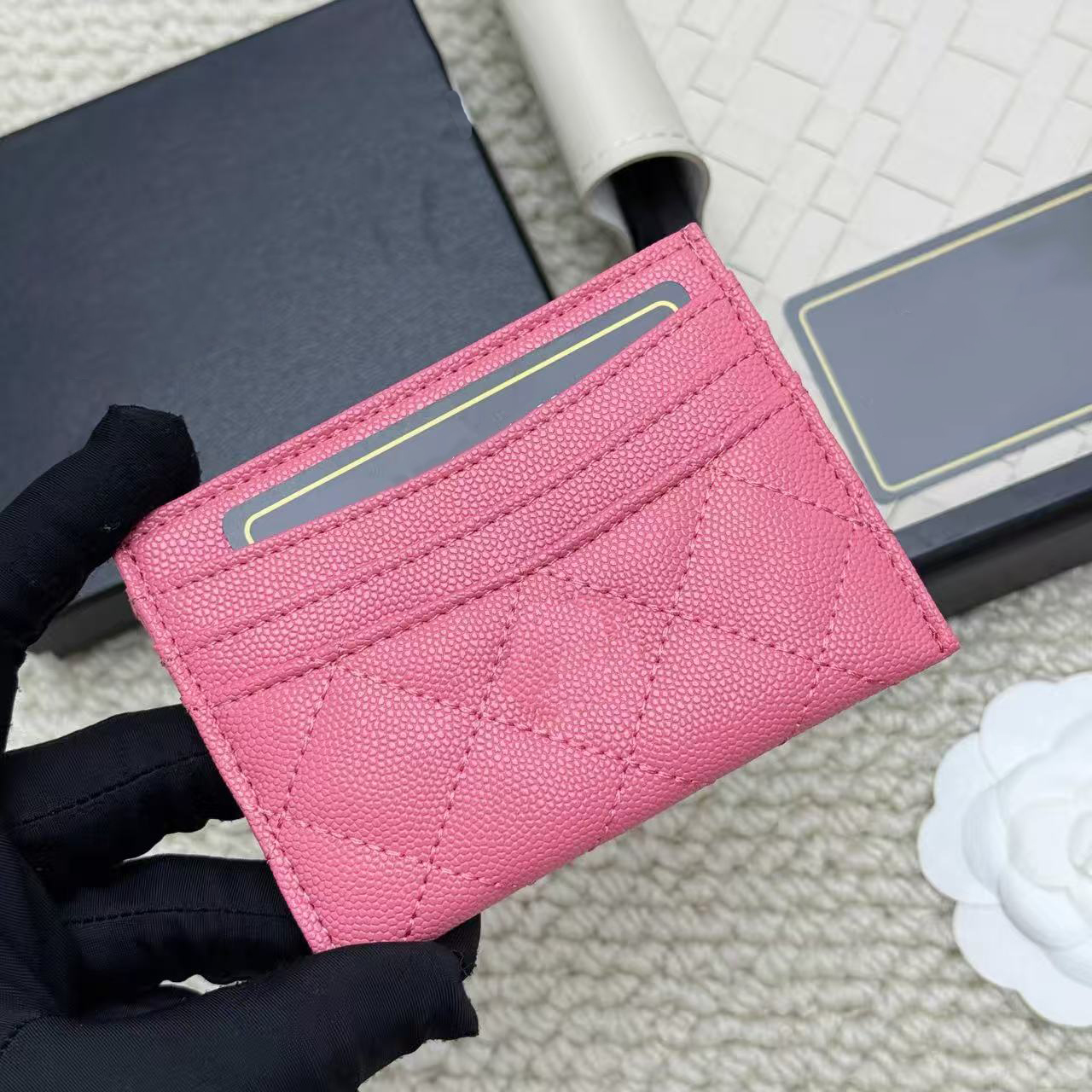 2025 high-quality luxury designer fashion mini card holder wallet women's handbag credit card wallet embossed envelope wallet with box dustproof bag