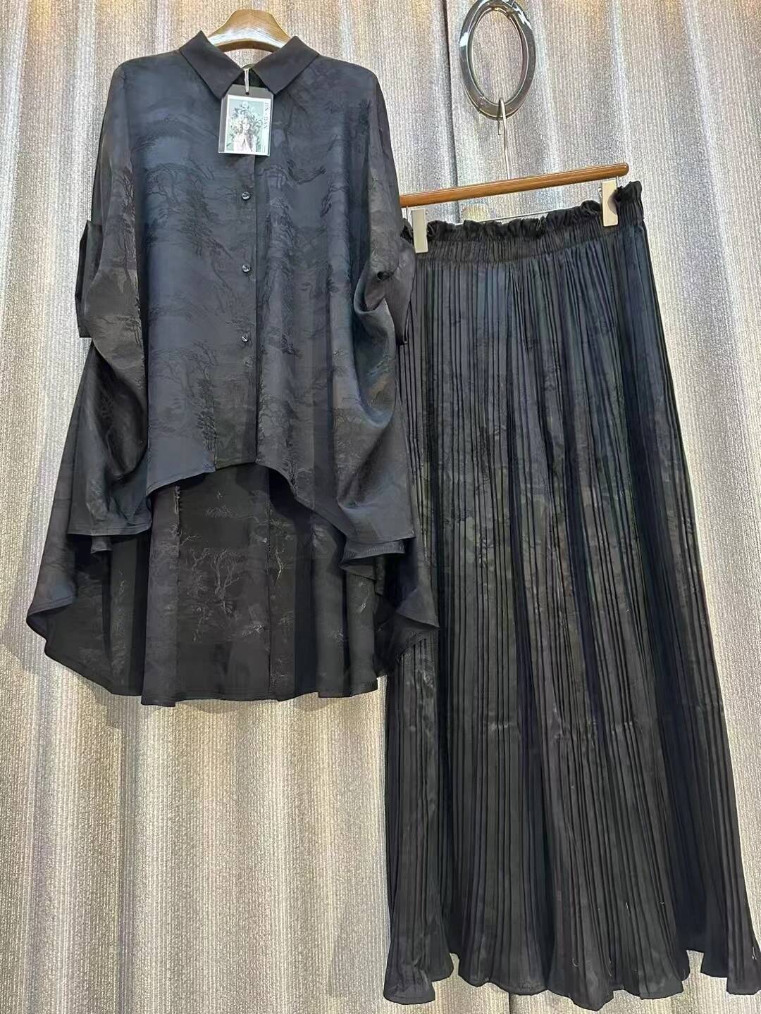 2025 design Luxury Printed Single breasted Long sleeved Shirt with Elastic Waist, Wide Leg Pants, Two piece Autumn/Winter New Designer Clothing