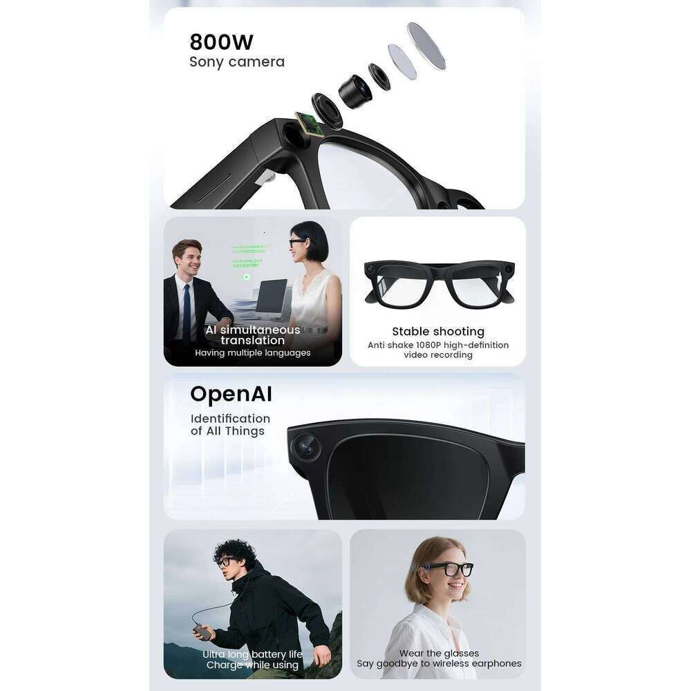 Fashion AI Smart Glasses Sunglasses Men Women wearable Recording Video Photo Translation Wireless Bluetooth Camera Touch Anti Blue Light Shades