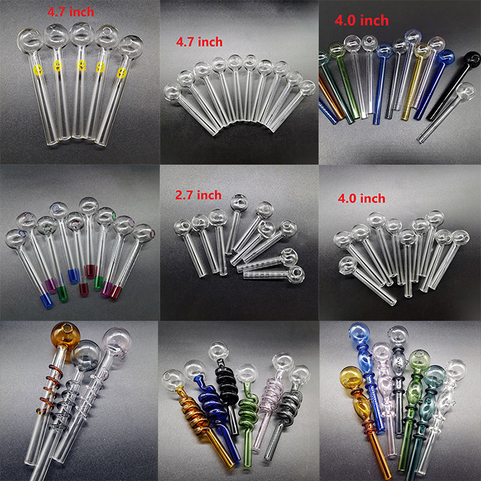 7cm 10cm 12cm Glass Pipe Colorful Smoking Pipes Tobacco Dry Herb Oils Nail 4inch Length Great Tube Tips