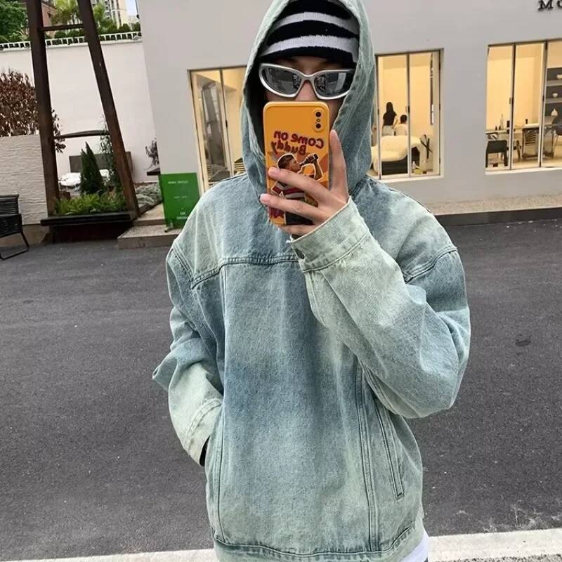 2025 Men's New Denim Sportswear Hoodie American Retro Street Dress Loose Jacket, Suitable for design Popular Spring, Autumn, Winter Designer Clot