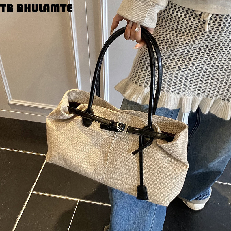 TB BHULAMTE Designer Bag Casual Large Capacity Canvas Bag For Women 2025 New Luxury Bag Commuter Versatile Shoulder Underarm Bag Color Block Handheld 