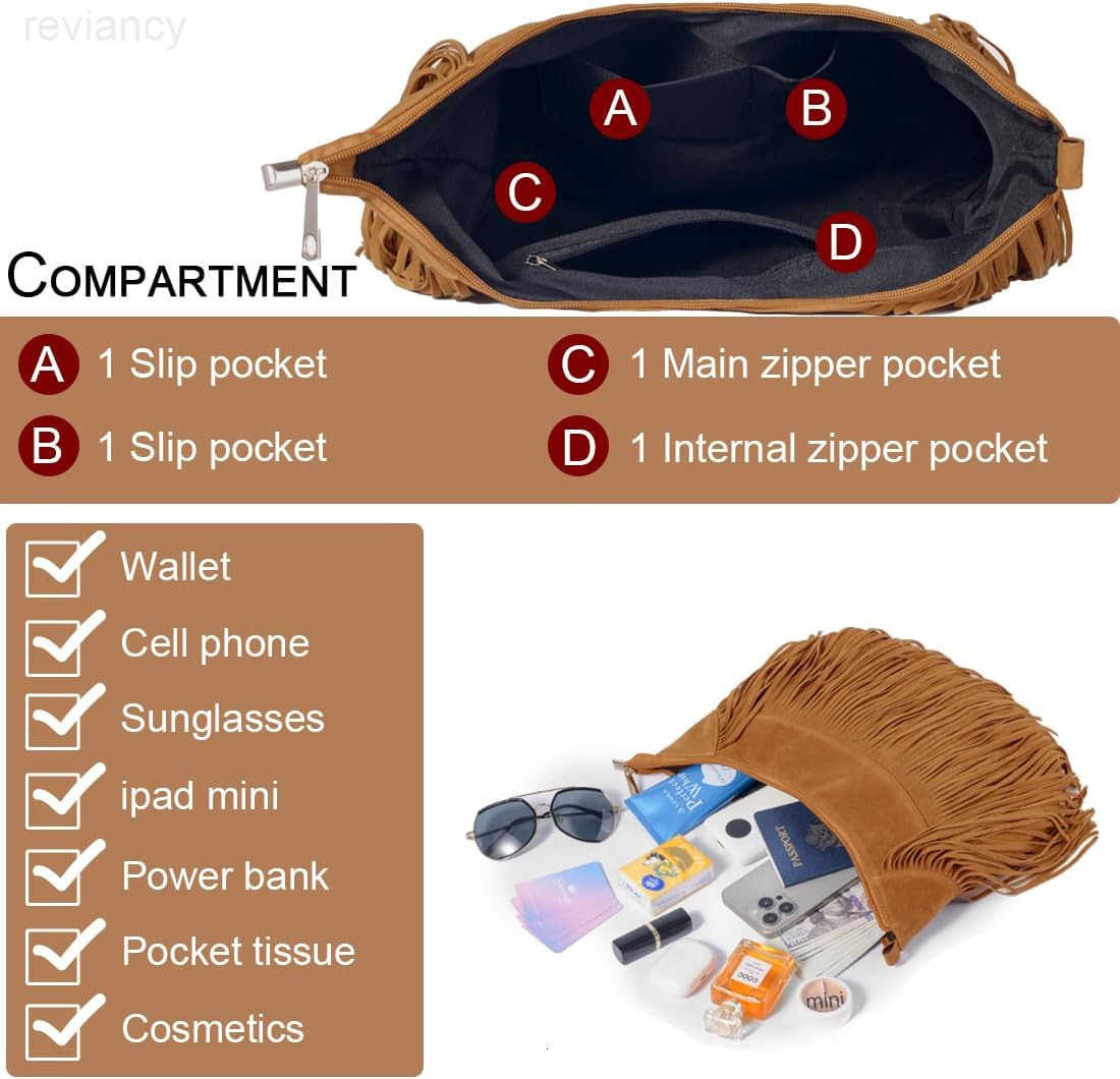 Fashion Women Fringe Hobo Bag Western Purse Shoulder Bag Vegan Suede Tassel Hippie Crossbody BagW250908