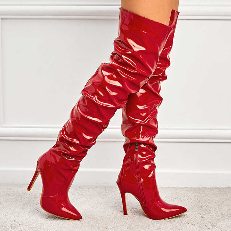 Boots autumn and winter style high-heeled long tube boots, high tube women's boots, folded and stacked over the knee boots