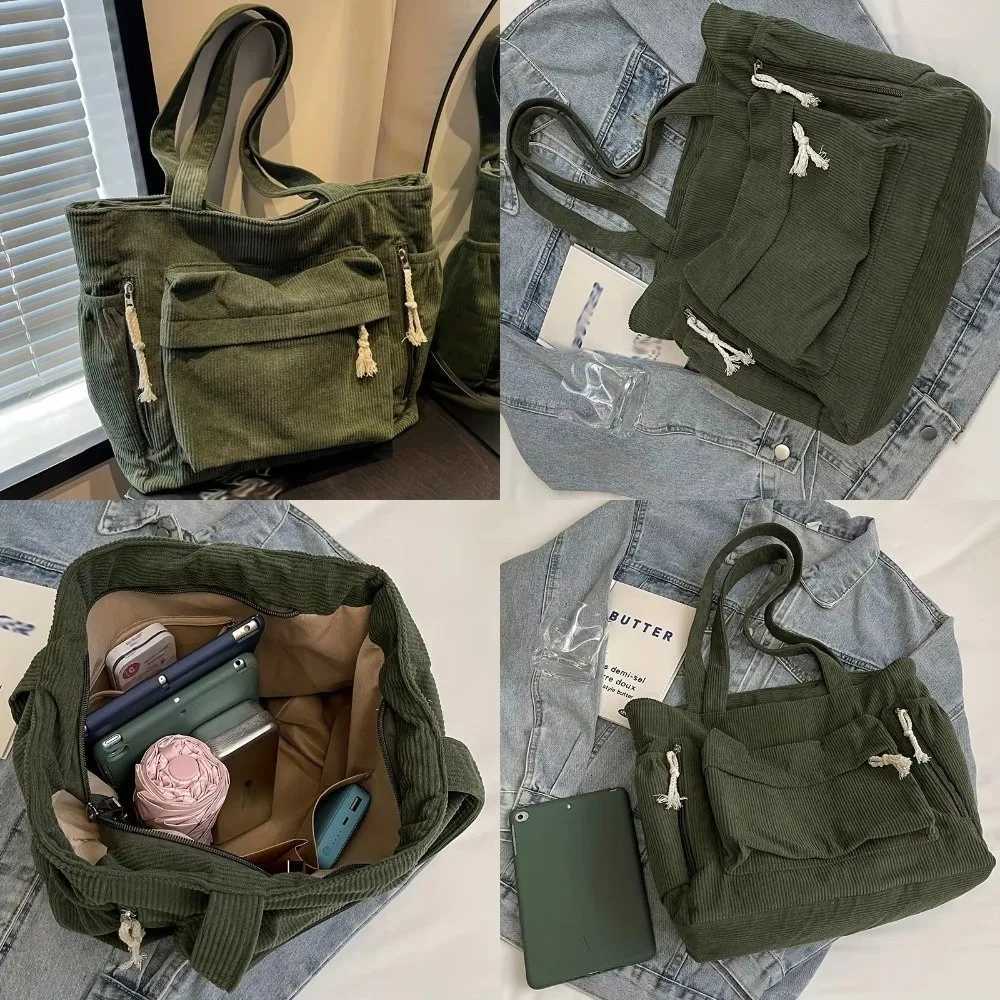 Fashion Corduroy Work Shoulder Bag Casual Large Capacity Crossbody Bag Versatile with Multiple Pocket Travel Bag For Women R250908