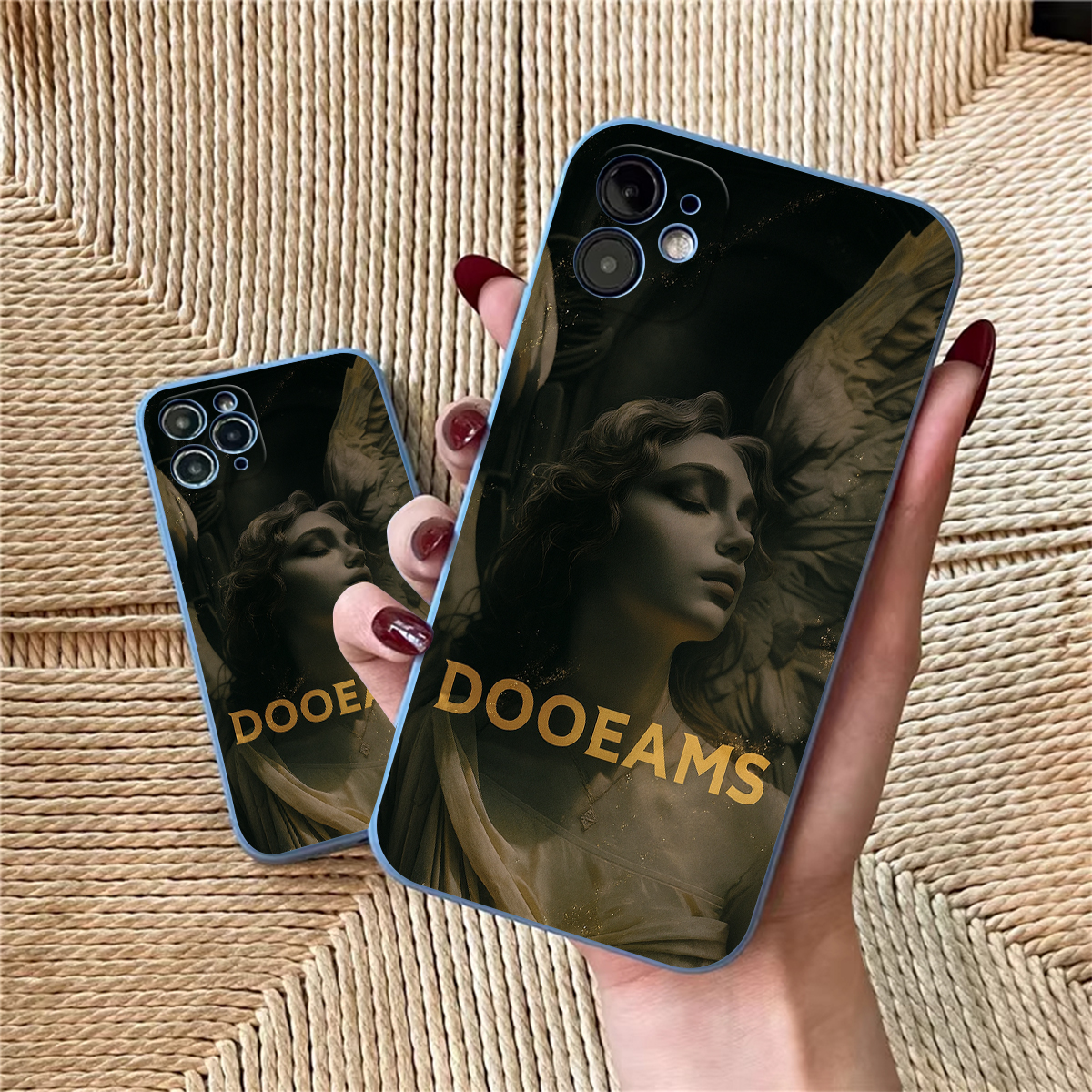 Luxury Angel Statue Design Phone Case for iPhone 11-16, Artistic Protective Cover with Golden Letters DOOEAMS, Stylish TPU Back Shell