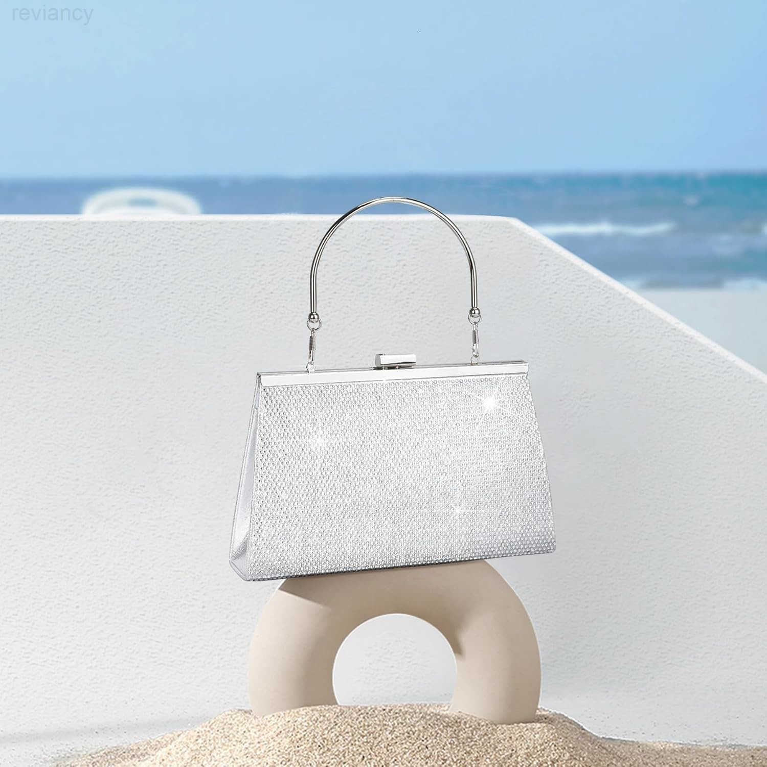 Womens Evening Handbags Sparkly TopHandle Rhinestone Purse wChain Fashion Diamond Silver Clutch Cross Body Bag for Prom Party Wedding Cocktail Date Fo