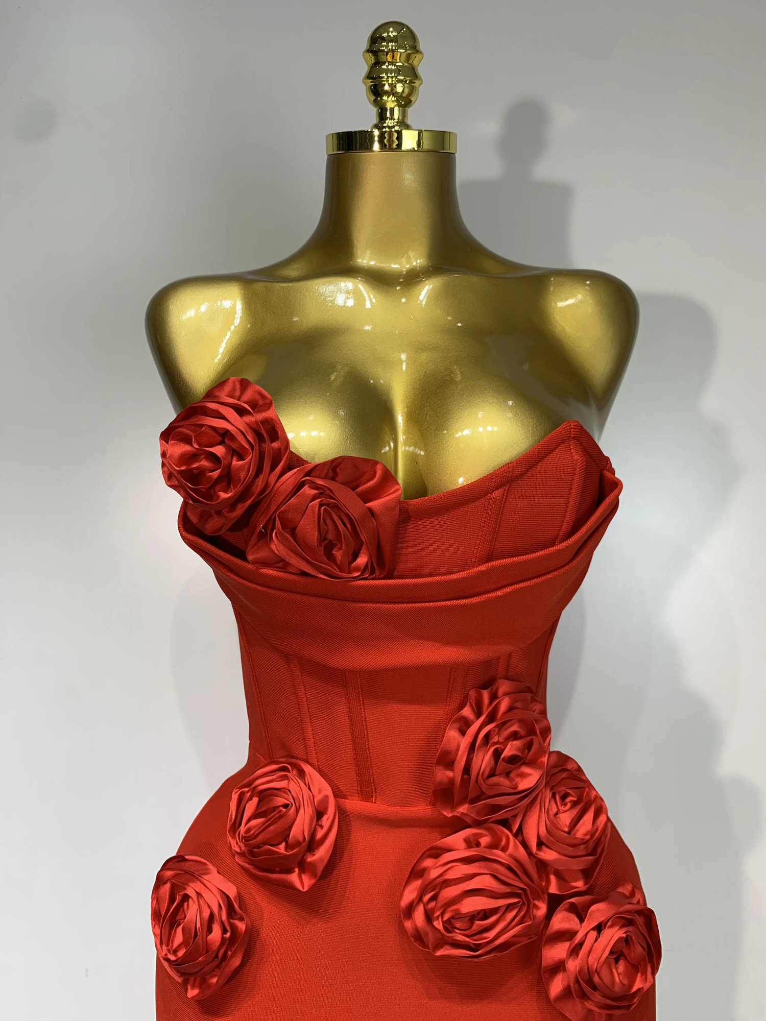 est Women Sexy Strapless Backless Red Flower Midi Bandage Dress Celebirty Elegant Evening Club Party Birthday Dresses 250907