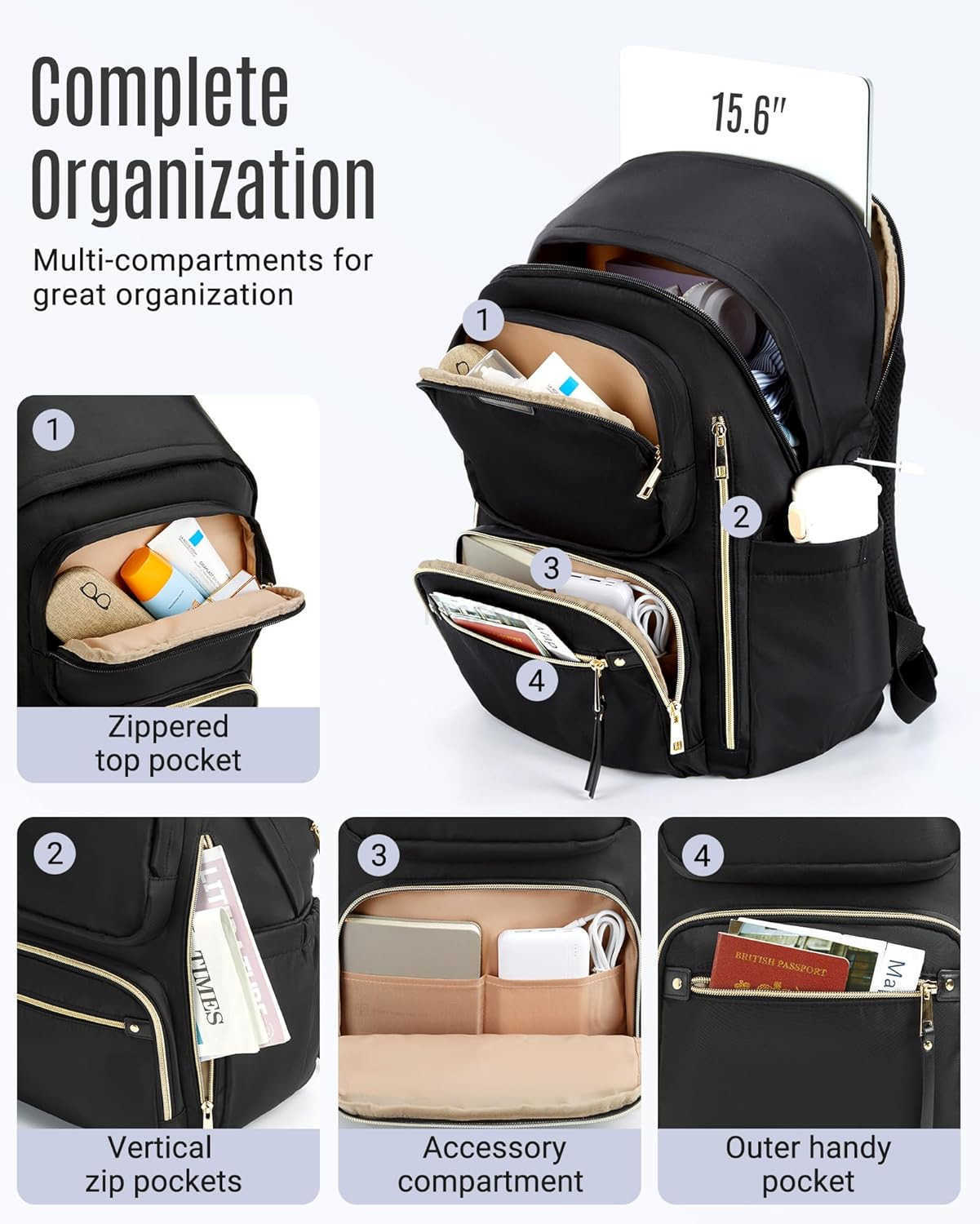 Womens Laptop Backpack Fit for 156 Inch for Travel Work Business College Large Capacity Stylish Bookbag with USB Port and WaterResistant for Daily M25