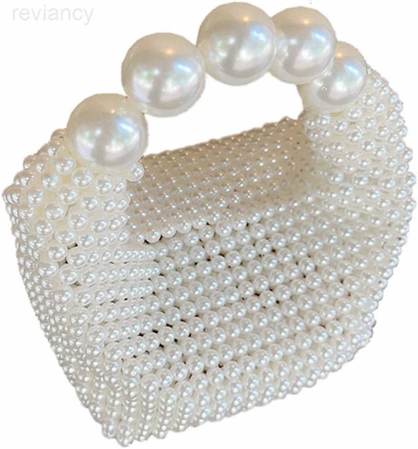 Women Handmade Pearl Beaded Clutch Bucket Evening Handbag Acrylic Pearl Purse for Party WeddingW250908