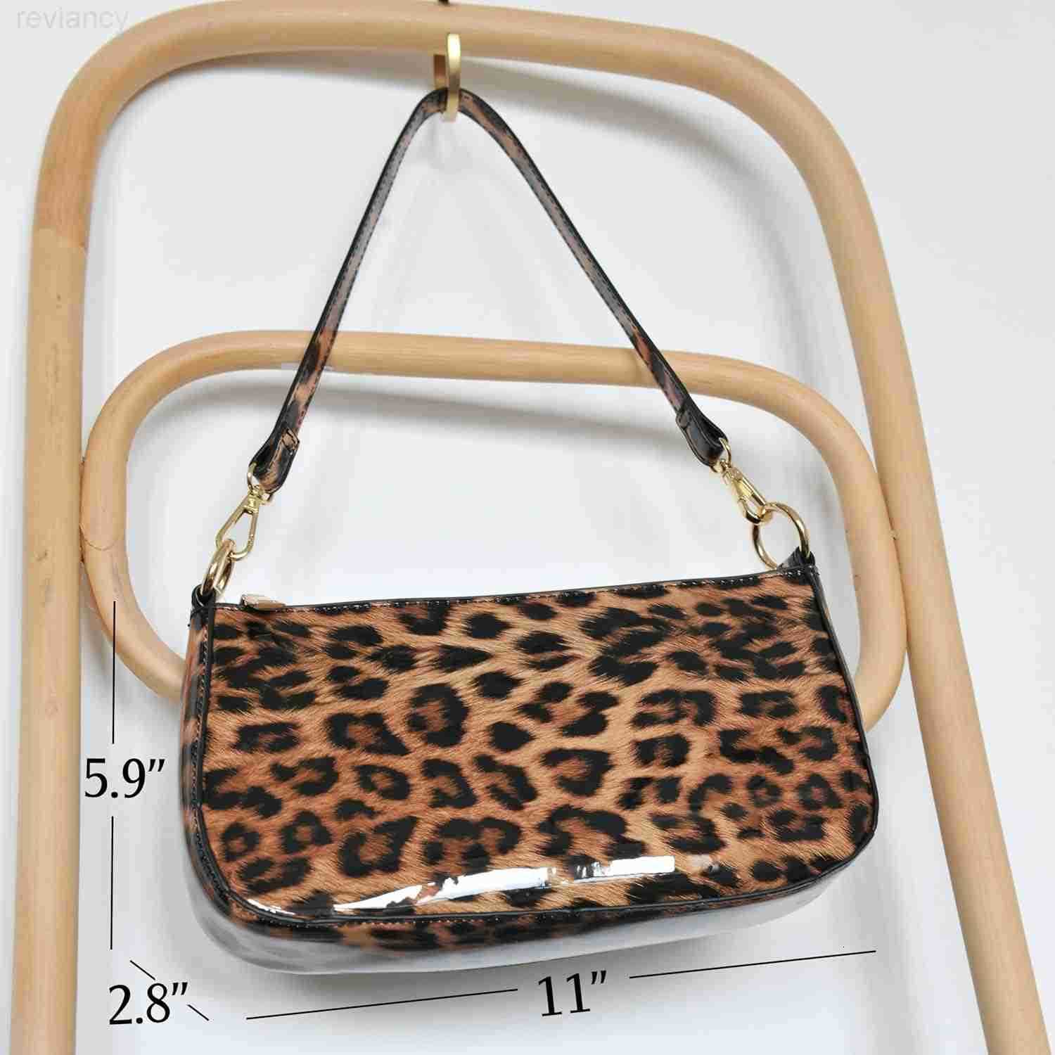 Leopard 90s Women Shoulder Bag Glossy Patent Vegan Leather Crossbody Bag Clutch PurseW250908
