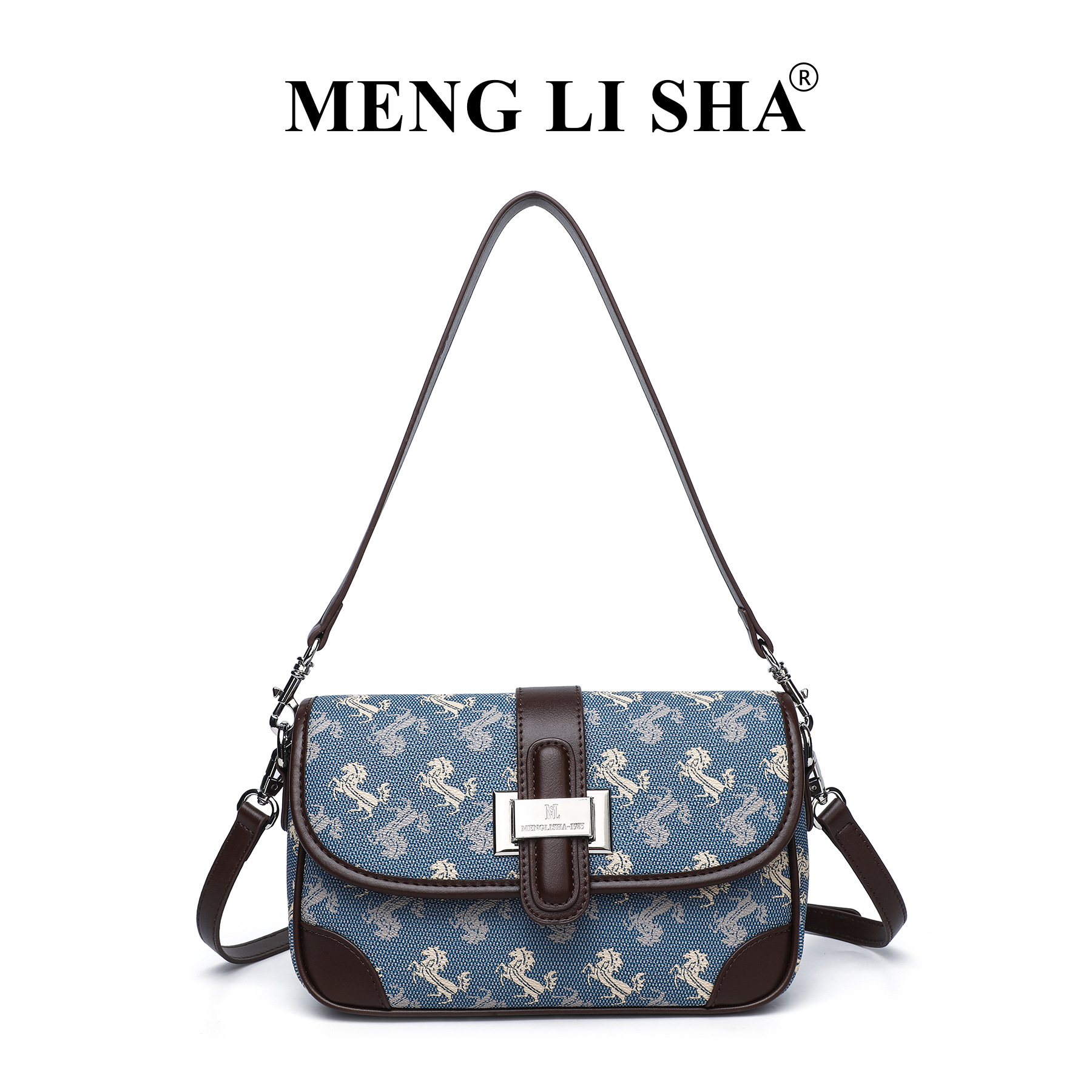 Old flower one shoulder cross body small square high sense fashion messenger hand carry baguette horn bag female