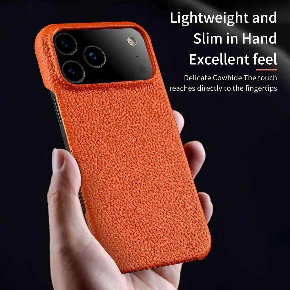 Magsafe Case for iPhone 17 Air 15 16 Pro Max 17Pro Lychee Natural Cowhide Leather Magnetic Protector Phone Back Cover