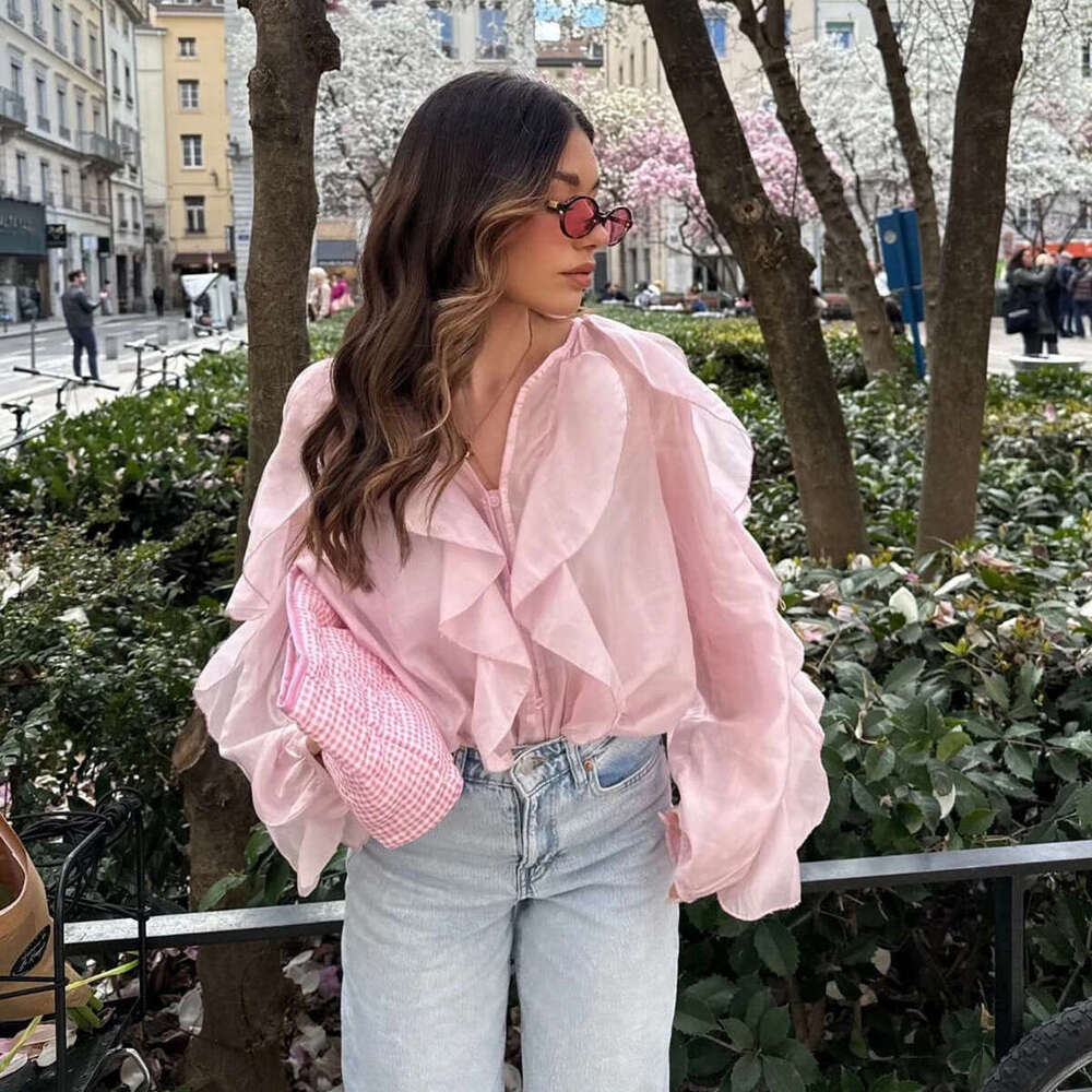 2025 Spring and Autumn New Loose Casual Elegant Chiffon Blouse with Ruffled Design