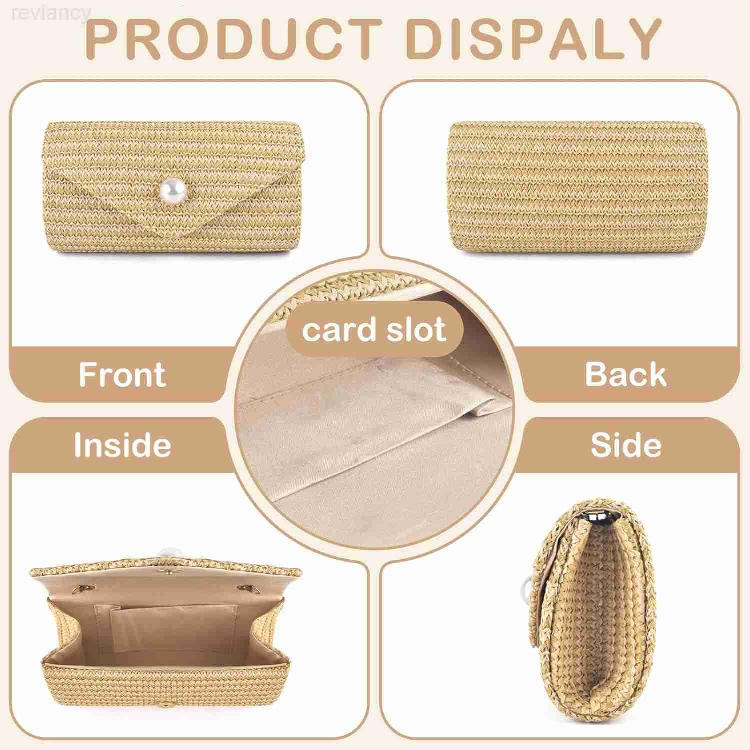 Straw Clutch Purse for Women Pearl Decoration Boho Crossbody Bags Handbags for Beach Travel Vacation Party PromW250908