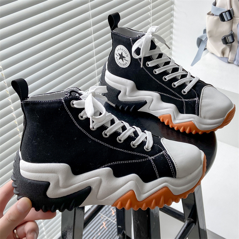 Casual Shoes Female 2024 Lace Up Women's Vulcanize Outdoor Women Sneakers Round Toe Platform High Top Canvas