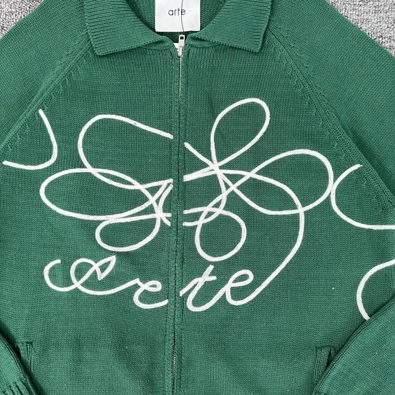 Men's Sweaters Arte Green Loose Embroidery Flower Logo KniSweater Winter Clothes Men Women Vintage High Quality 1:1 KniCasual Sweater