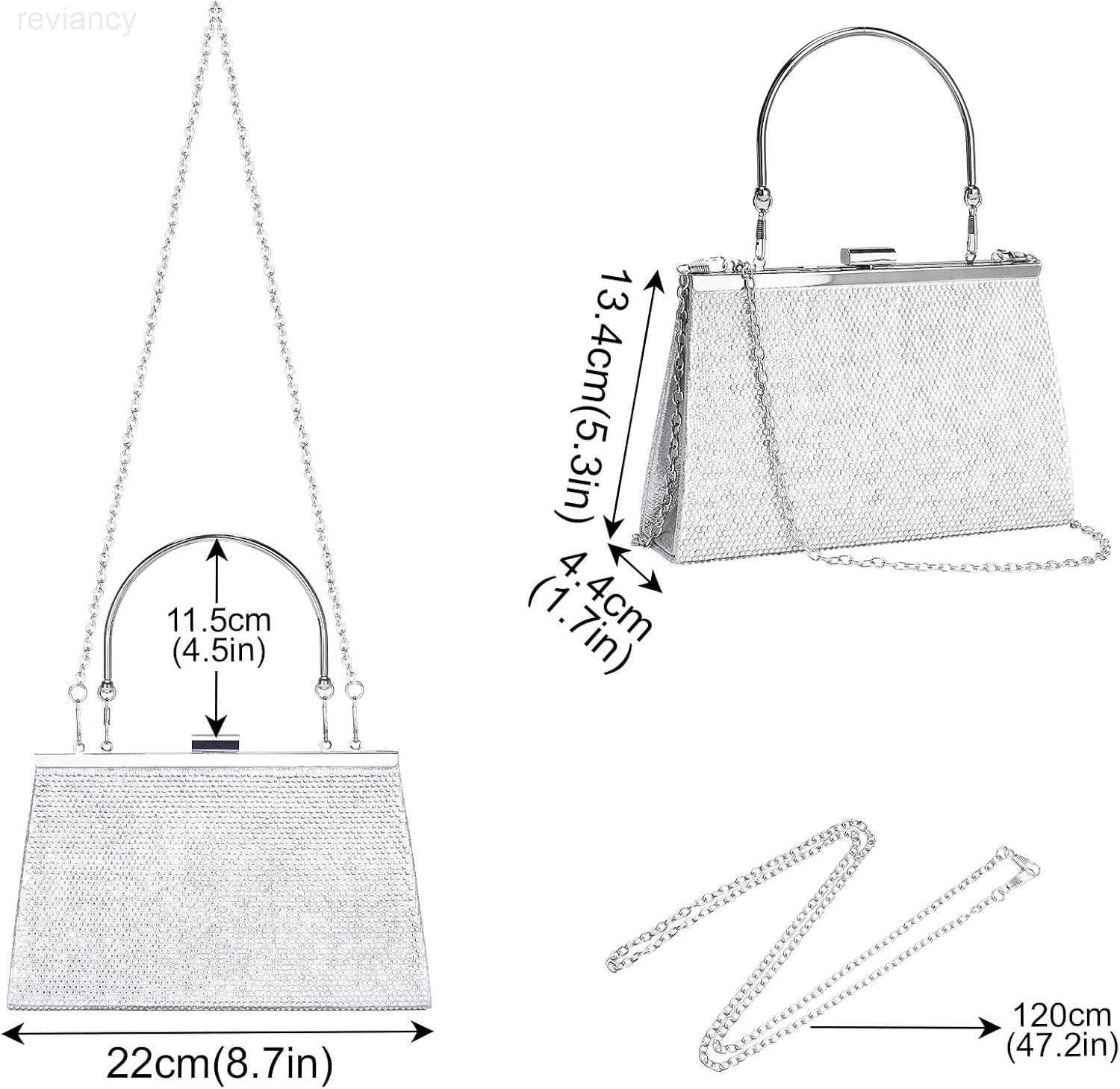Womens Evening Handbags Sparkly TopHandle Rhinestone Purse wChain Fashion Diamond Silver Clutch Cross Body Bag for Prom Party Wedding Cocktail Date Fo