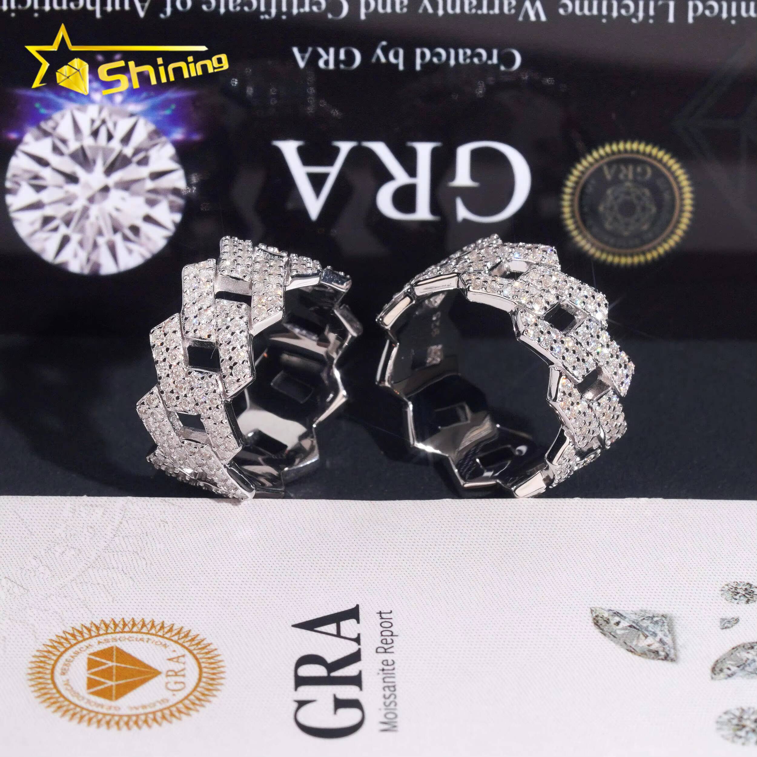 US Warehouse Pass Diamond Tester High Quality 925 Silver Fine Jewelry Fully Iced Out Hip Hop Ring Moissanite Men Cuban Ring Designer ring