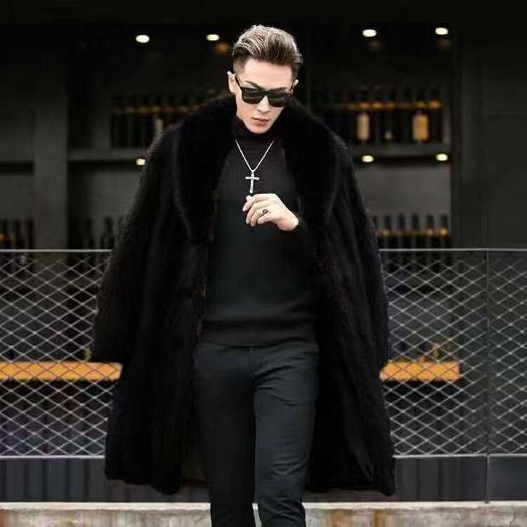 jacket coat Mink Coat for Men, Genuine Mink, Autumn and Winter New Thickened Long Casual Plus Size Faux Fur Coat, Trendy Men's Outerwear