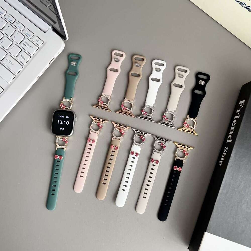 DHgargets Compatible with Apple 7 8 9 Hello Kitty Headband Silicone Strap Xiaomi 10 Huawei Fit4 GT5 Decorative Wristband