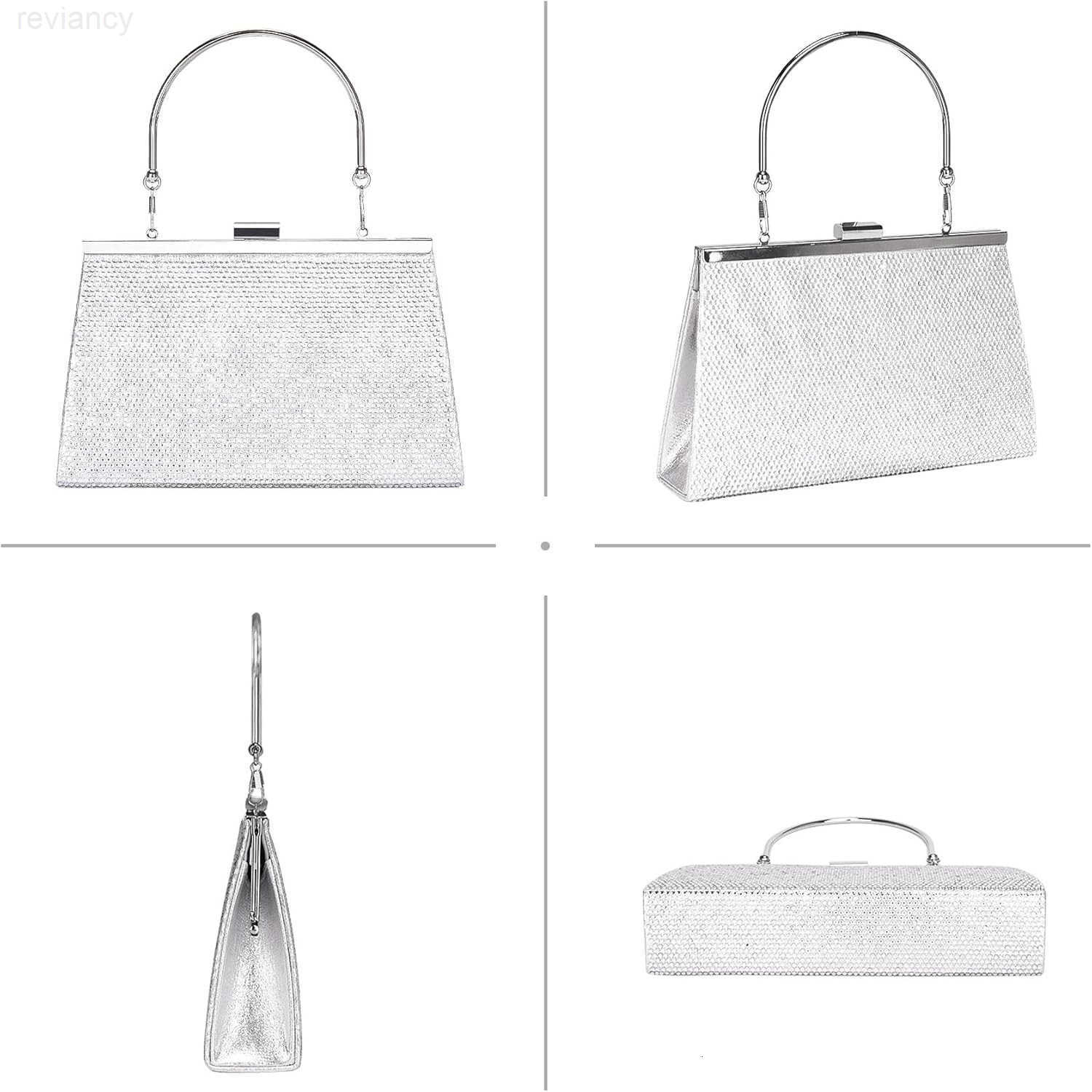 Womens Evening Handbags Sparkly TopHandle Rhinestone Purse wChain Fashion Diamond Silver Clutch Cross Body Bag for Prom Party Wedding Cocktail Date Fo